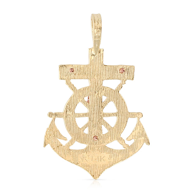 14K Gold Religious Crucifix Anchor Charm Pendant