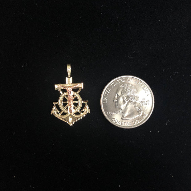 14K Gold Religious Crucifix Anchor Charm Pendant