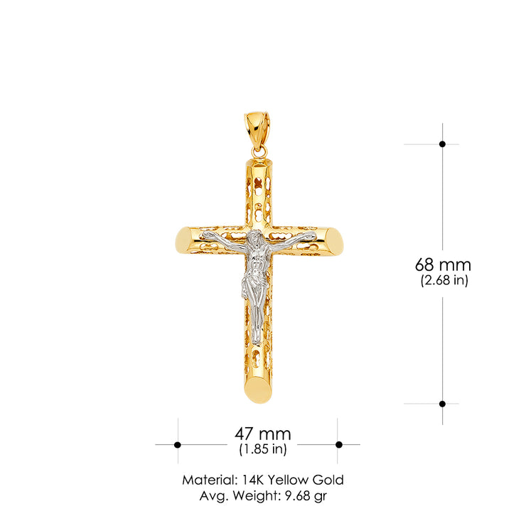 14K Gold Crucifix Charm Pendant with 4.5mm Figaro 3+1 Chain Necklace