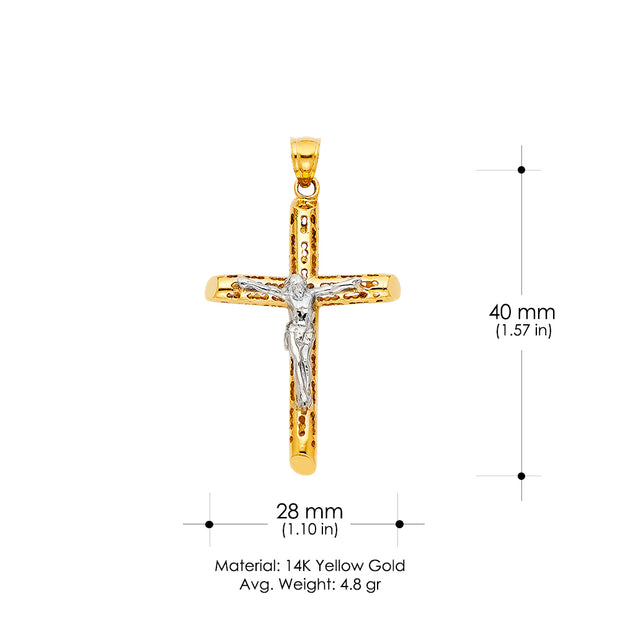 14K Gold Crucifix Charm Pendant with 1.8mm Singapore Chain Necklace