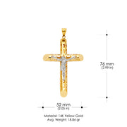 14K Gold Crucifix Charm Pendant with 3.8mm Figaro 3+1 Chain Necklace