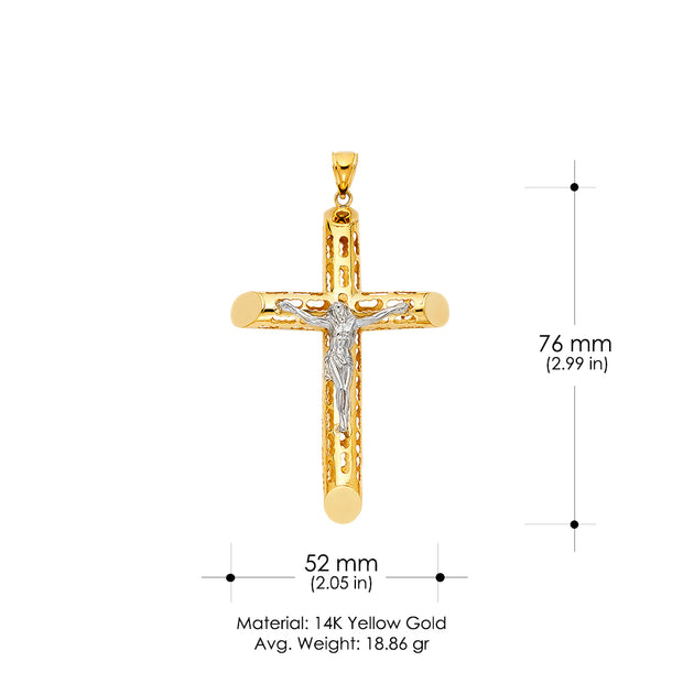 14K Gold Crucifix Charm Pendant with 3.8mm Figaro 3+1 Chain Necklace