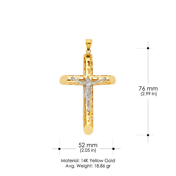 14K Gold Crucifix Charm Pendant with 1.8mm Singapore Chain Necklace