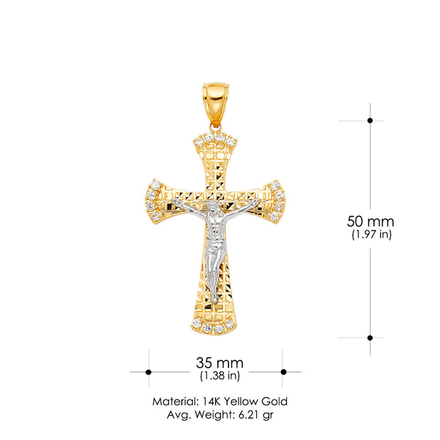 14K Gold CZ Religious Crucifix Charm Pendant