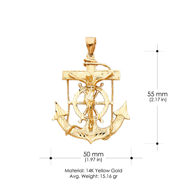 14K Gold Mariner Religious Crucifix Charm Pendant