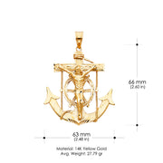 14K Gold Mariner Religious Crucifix Charm Pendant