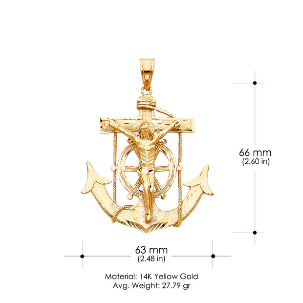 14K Gold Mariner Religious Crucifix Charm Pendant