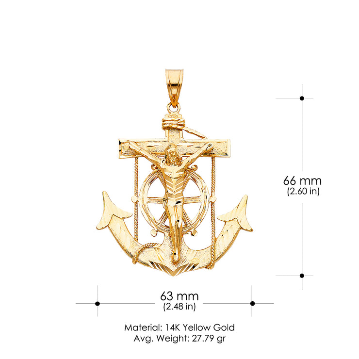 14K Gold Mariner Religious Crucifix Charm Pendant
