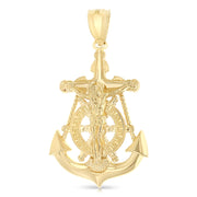 14K Gold Mariner Religious Crucifix Charm Pendant with 1.2mm Box Chain Necklace