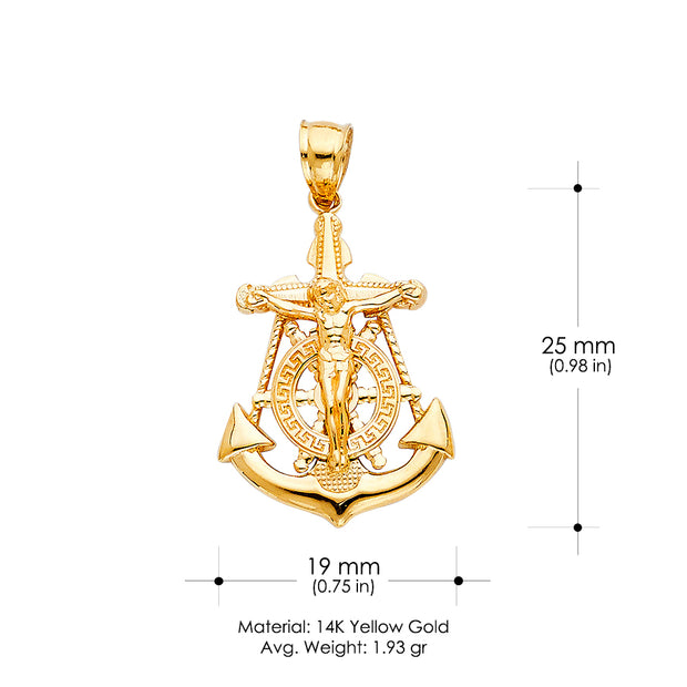 14K Gold Mariner Religious Crucifix Charm Pendant