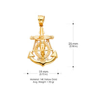 14K Gold Mariner Religious Crucifix Charm Pendant with 1.2mm Box Chain Necklace