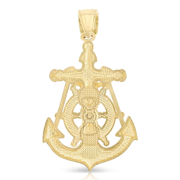 14K Gold Mariner Crucifix Charm Pendant with 1.8mm Singapore Chain Necklace