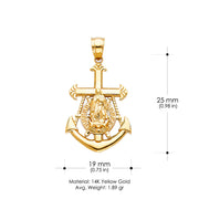 14K Gold Guadalupe Charm Pendant with 3.1mm Figaro 3+1 Chain Necklace