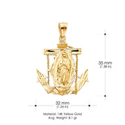 14K Gold Religious Guadalupe Charm Pendant with 1.2mm Box Chain Necklace