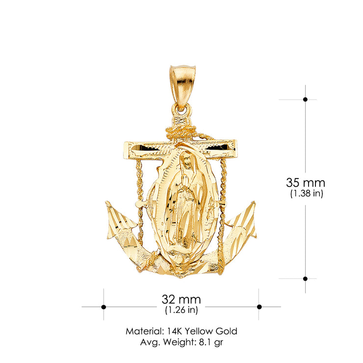 14K Gold Religious Guadalupe Charm Pendant with 1.2mm Box Chain Necklace