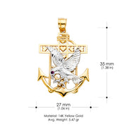 14K Gold Mariner Eagle Charm Pendant with 1.2mm Box Chain Necklace