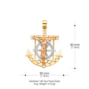 14K Gold Mariner Crucifix Charm Pendant with 4.2mm Valentino Star Diamond Cut Chain Necklace