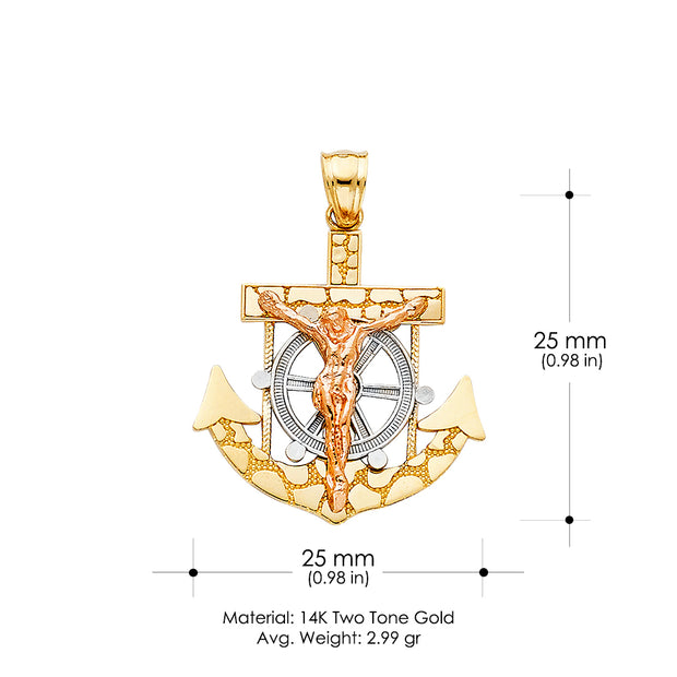 14K Gold Mariner Religious Crucifix Charm Pendant