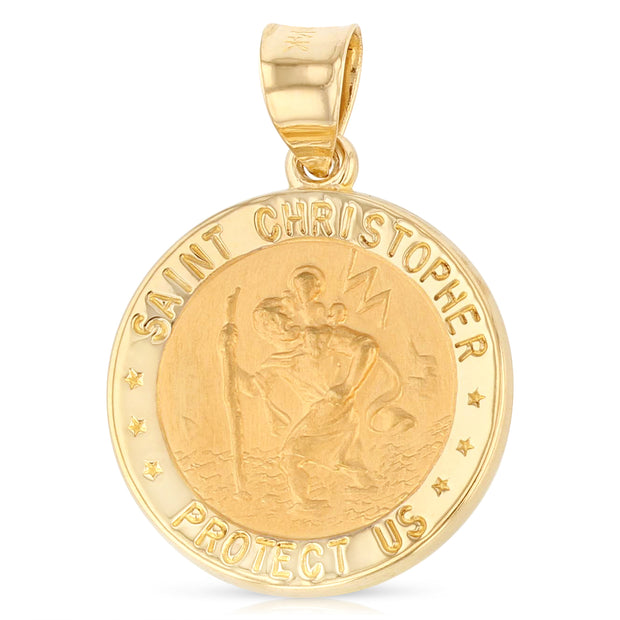 14K Gold St. Christopher Charm Pendant with 1.8mm Singapore Chain Necklace