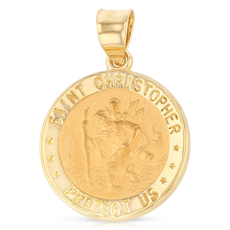 14K Gold Religious St. Christopher Charm Pendant with 1.2mm Box Chain Necklace