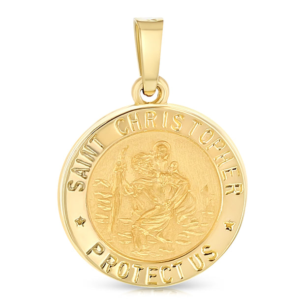 14K Gold Religious St. Christopher Charm Pendant with 0.8mm Box Chain Necklace