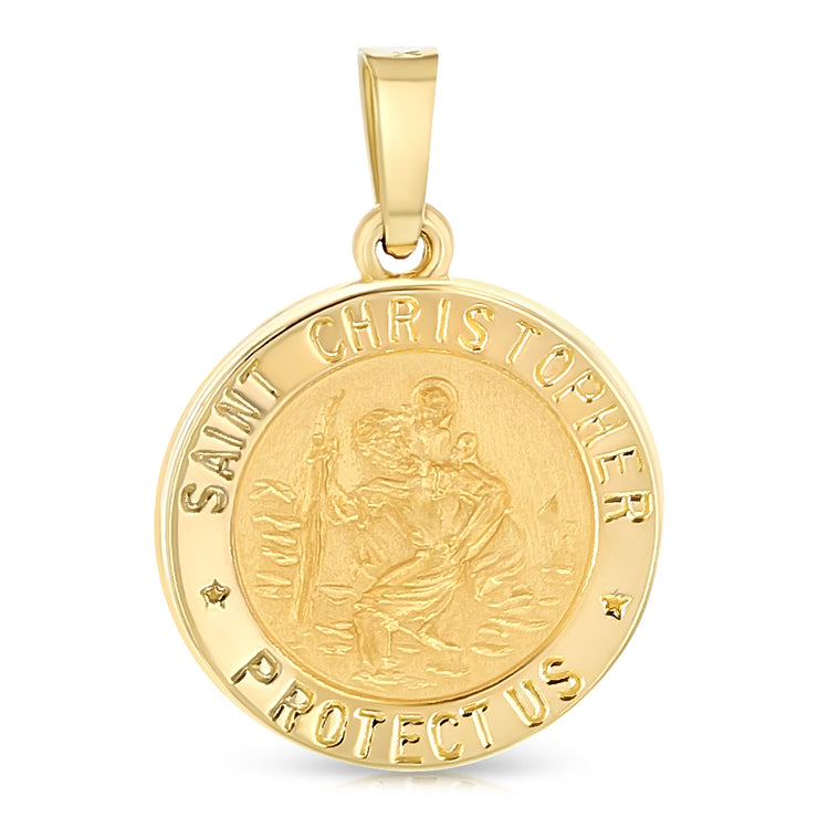 14K Gold Religious St. Christopher Charm Pendant with 0.8mm Box Chain Necklace