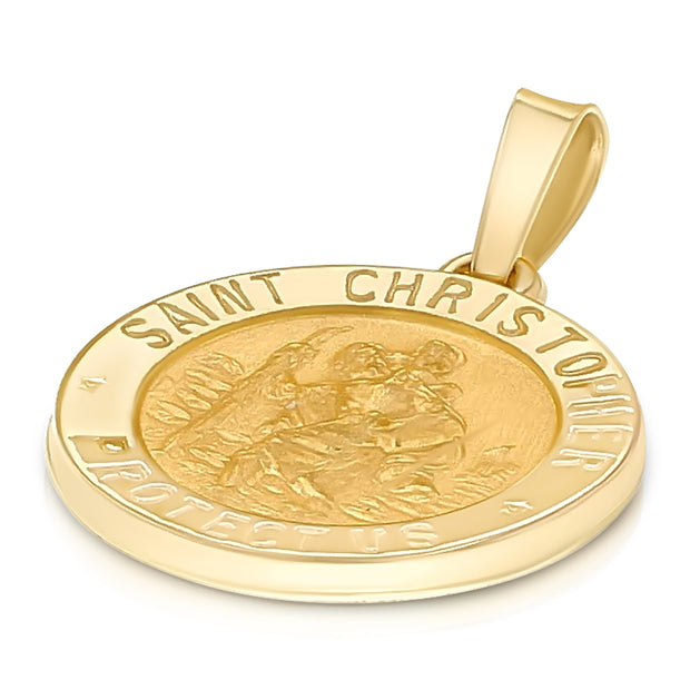 14K Gold St. Christopher Charm Pendant with 2.3mm Figaro 3+1 Chain Necklace