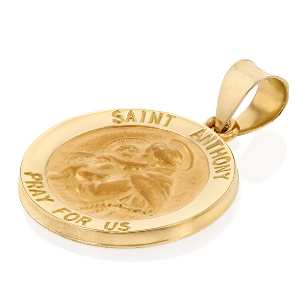 14K Gold St. Anthony Charm Pendant with 1.7mm Flat Open Wheat Chain Necklace