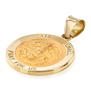 14K Gold St. Michael Charm Pendant with 1.8mm Singapore Chain Necklace