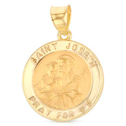 14K Gold St. Joseph Charm Pendant with 3.1mm Figaro 3+1 Chain Necklace