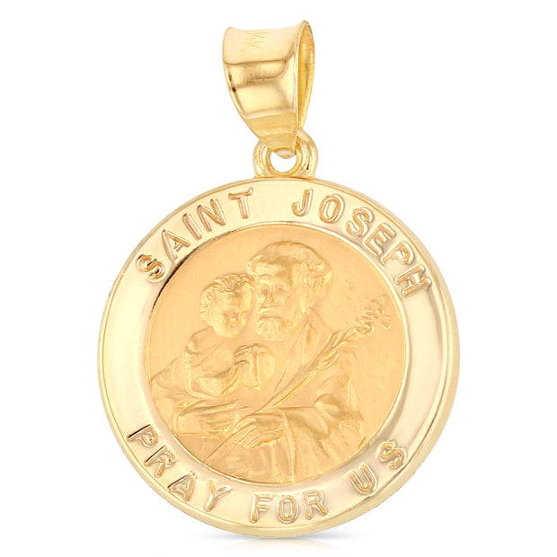 14K Gold Religious St. Joseph Charm Pendant with 1.2mm Box Chain Necklace