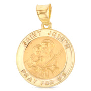 14K Gold St. Joseph Charm Pendant with 1.7mm Flat Open Wheat Chain Necklace