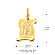 14K Gold Guadalupe Charm Pendant with 2.3mm Figaro 3+1 Chain Necklace