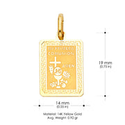 14K Gold Religious Communion Charm Pendant with 1.2mm Box Chain Necklace