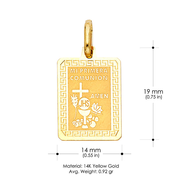 14K Gold Religious Communion Charm Pendant with 1.2mm Box Chain Necklace