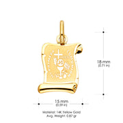 14K Gold Religious Communion Charm Pendant with 1.2mm Box Chain Necklace