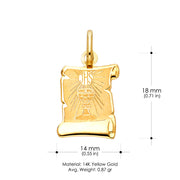 14K Gold Religious Communion Charm Pendant with 1.2mm Box Chain Necklace