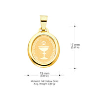 14K Gold Religious Communion Charm Pendant with 1.2mm Box Chain Necklace