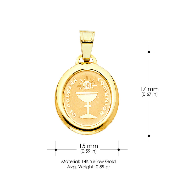 14K Gold Religious Communion Charm Pendant with 1.2mm Box Chain Necklace