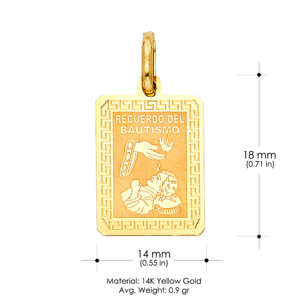 14K Gold Religious Baptism Charm Pendant with 1.2mm Box Chain Necklace