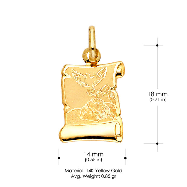 14K Gold Religious Baptism Charm Pendant