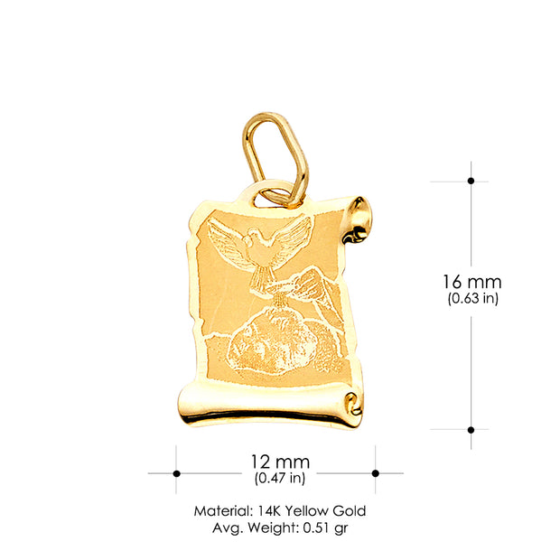 14K Gold Religious Baptism Charm Pendant with 0.8mm Box Chain Necklace