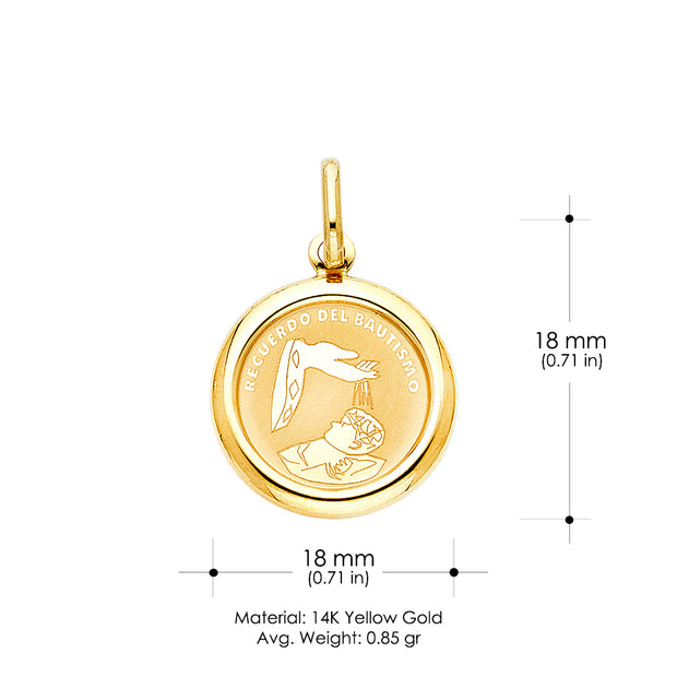 14K Gold Religious Baptism Charm Pendant with 1.2mm Box Chain Necklace