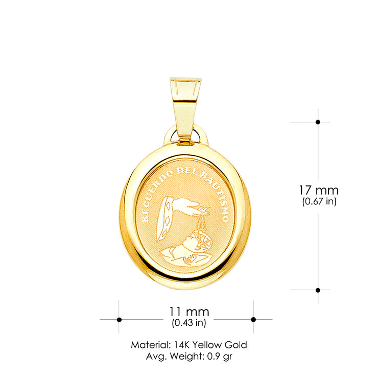 14K Gold Religious Baptism Charm Pendant with 0.8mm Box Chain Necklace