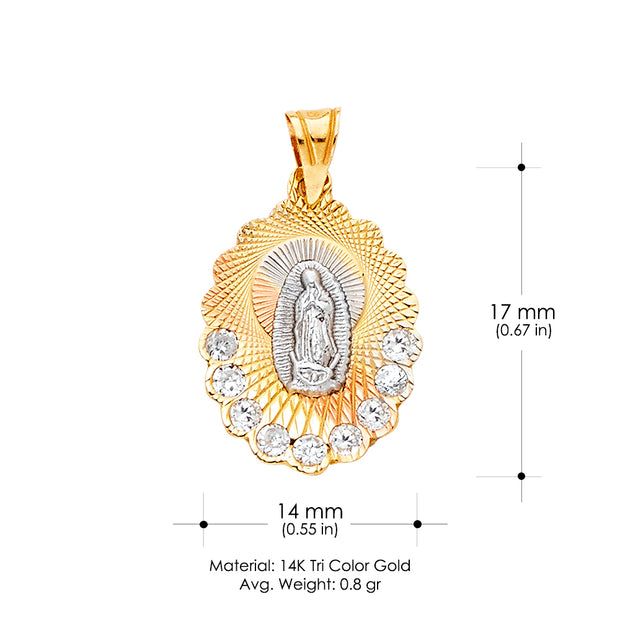 14K Gold Religious Guadalupe CZ Charm Pendant