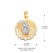14K Gold Religious Guadalupe CZ Charm Pendant