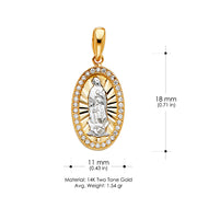 14K Gold CZ Religious Guadalupe Charm Pendant