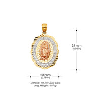 14K Gold Religious Guadalupe Charm Pendant with 1.2mm Box Chain Necklace
