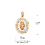 14K Gold Religious Guadalupe Charm Pendant