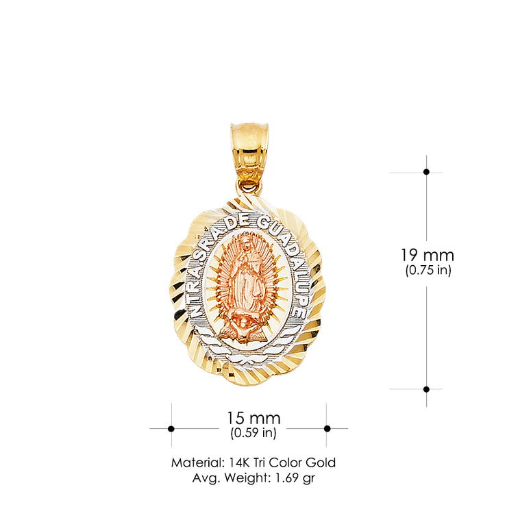 14K Gold Religious Guadalupe Charm Pendant